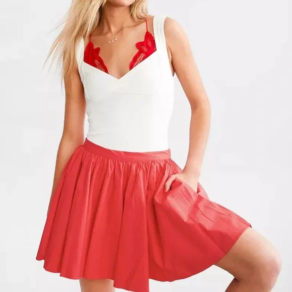 Free People ‘Gaia’ Vibrant Red Mini Skirt - Picture 2 of 10